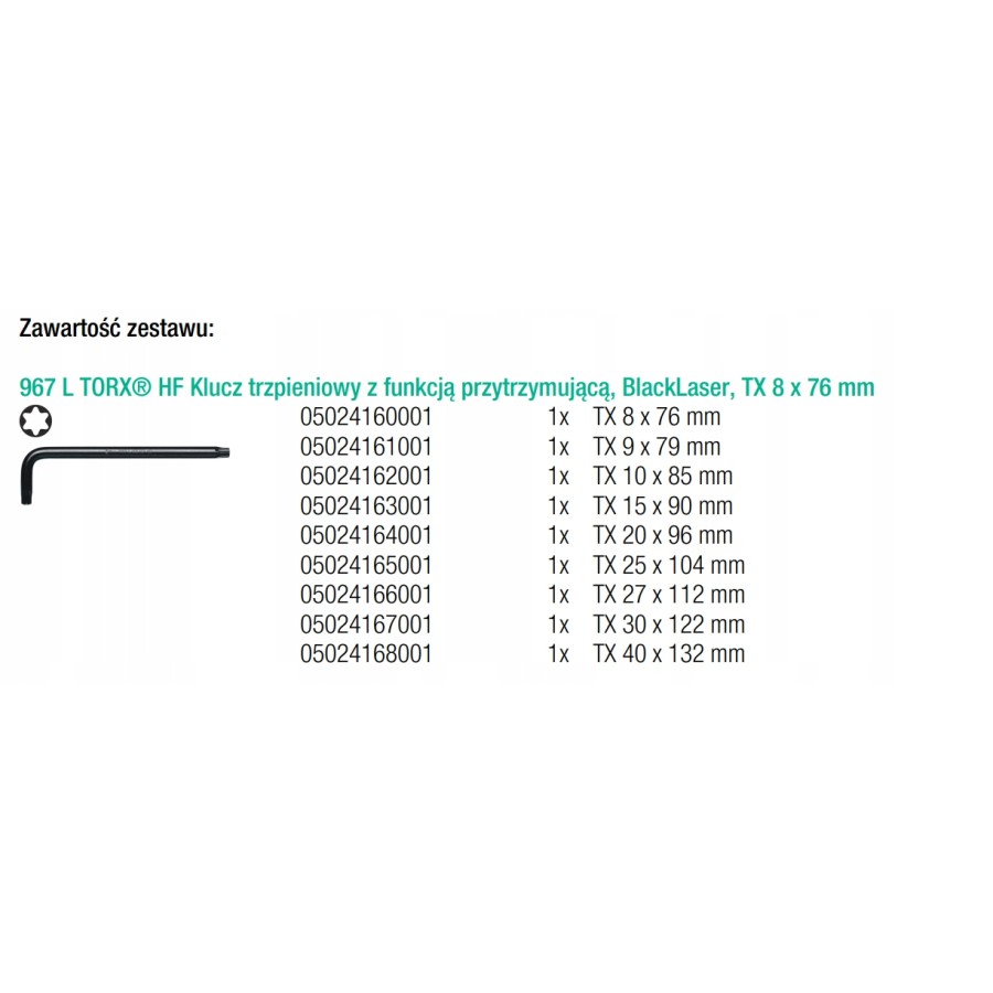 ZESTAW KLUCZY IMBUSOWYCH TRZPIENIOWYCH TORX HF TX - 05024244001.