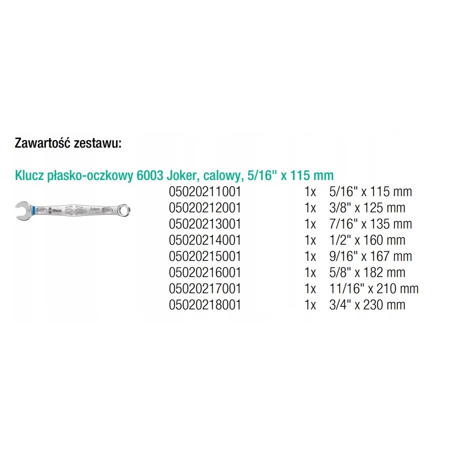 ZESTAW KLUCZY PŁASKO-OCZKOWYCH 6003 JOKER 8 IMPERIAL, 8CZ. - 05020241001.