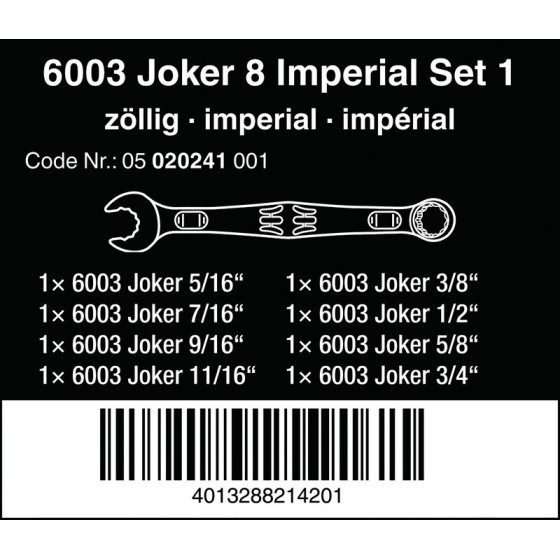 ZESTAW KLUCZY PŁASKO-OCZKOWYCH 6003 JOKER 8 IMPERIAL, 8CZ. - 05020241001.