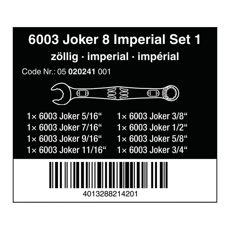 ZESTAW KLUCZY PŁASKO-OCZKOWYCH 6003 JOKER 8 IMPERIAL, 8CZ. - 05020241001.