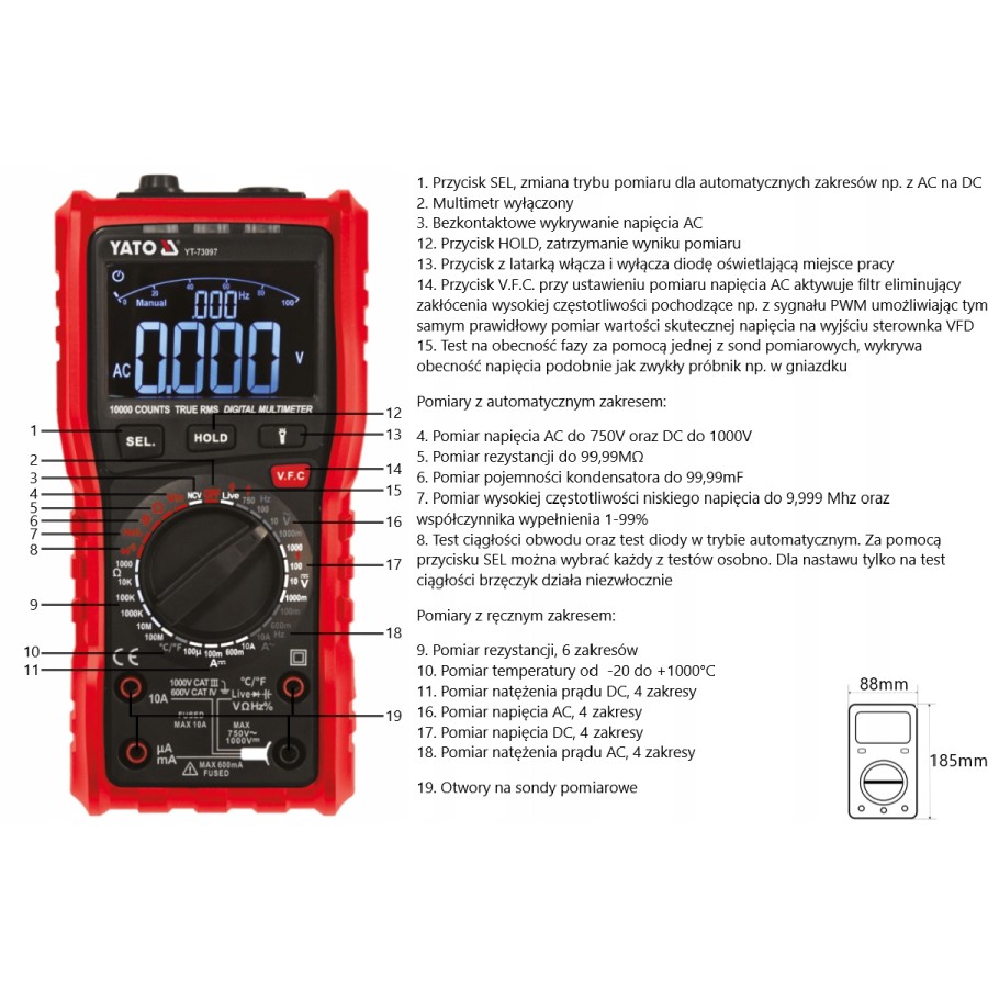 MIERNIK CYFROWY TRUE RMS - YT-73097.