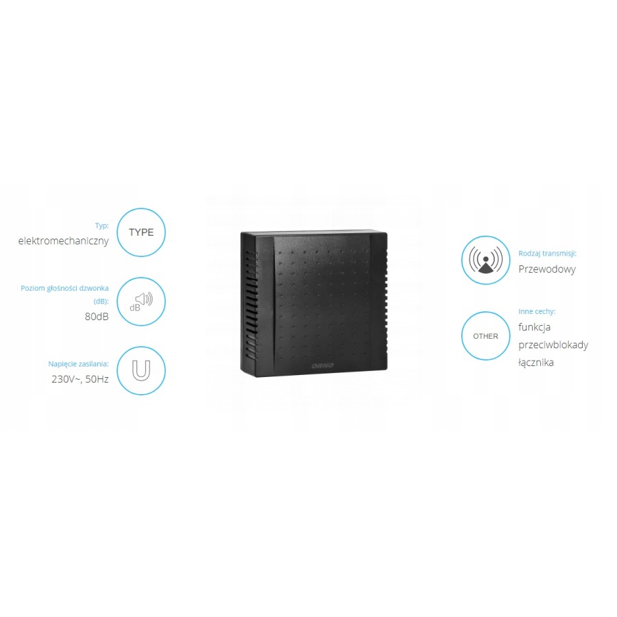 DZWONEK GONG DWUTONOWY 230V QUATRO AC CZARNY - OR-DP-MR-149/B.