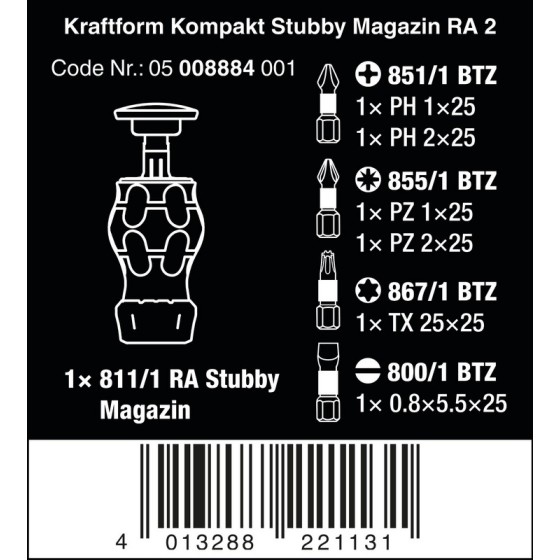 WKRĘTAK KRAFTFORM KOMPAKT STUBBY MAGAZIN RA 2, Z 6 BITAMI - 05008884001.