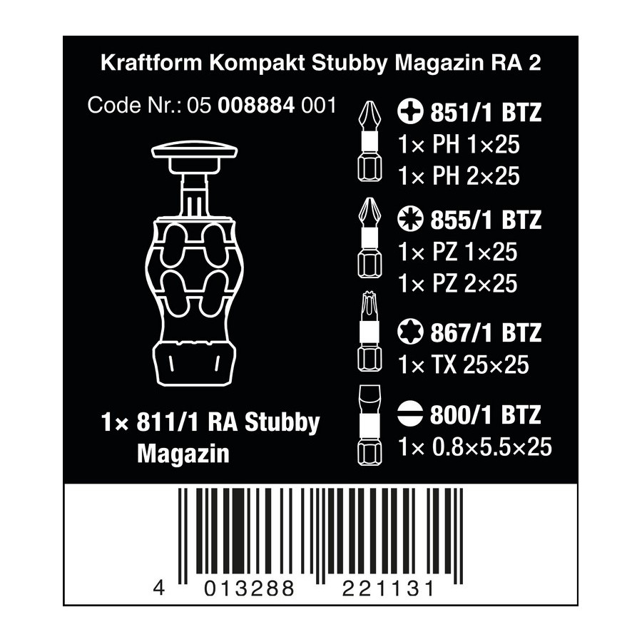 WKRĘTAK KRAFTFORM KOMPAKT STUBBY MAGAZIN RA 2, Z 6 BITAMI - 05008884001.