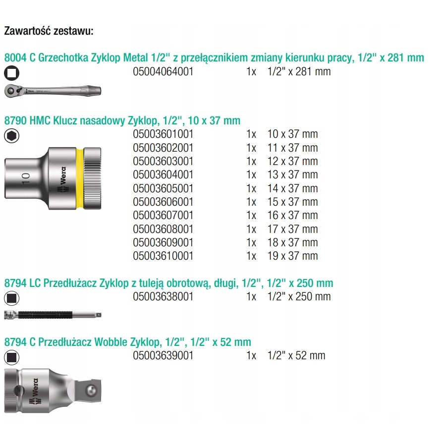 ZESTAW KLUCZY I BITÓW+GRZECHOTKA ZYKLOP METAL 1/2''28 CZĘŚCI - 05004078001.