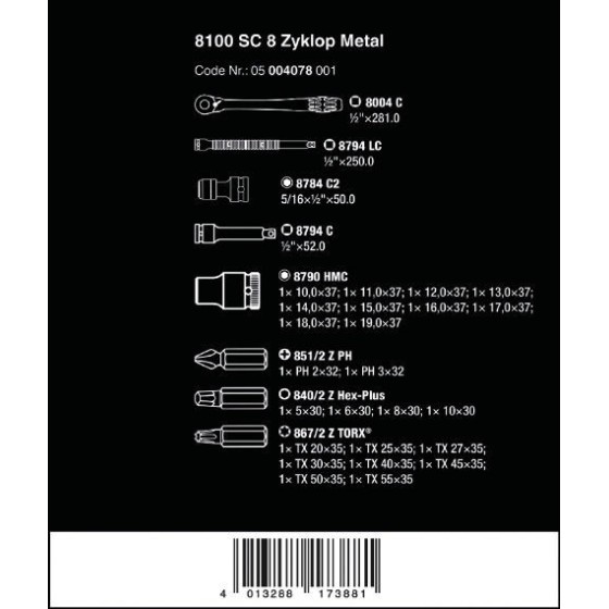 ZESTAW KLUCZY I BITÓW+GRZECHOTKA ZYKLOP METAL 1/2''28 CZĘŚCI - 05004078001.