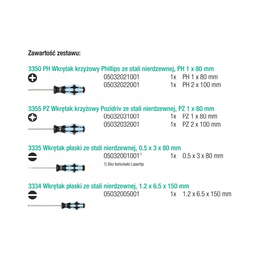 ZESTAW WKRĘTAKÓW ZE STALI NIERDZEWNEJ + WIESZAK, 6CZ - 05032063001.