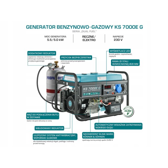 AGREGAT HYBRYDOWY LPG/BENZYNOWY 1F 5,5 KW - KS7000E G.