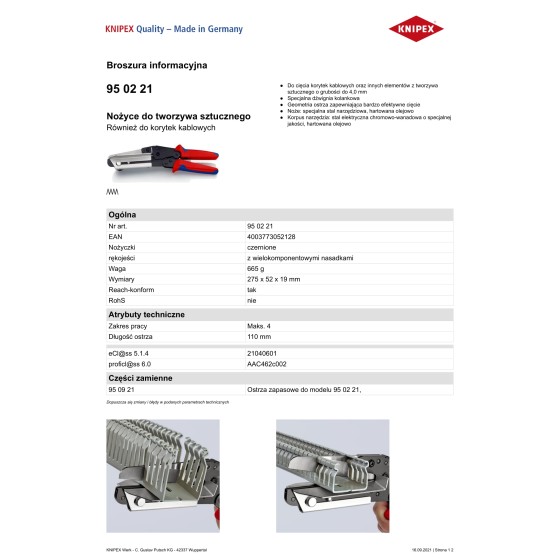 NOŻYCE DO TWORZYWA SZTUCZNEGO 110MM - 95 02 21.