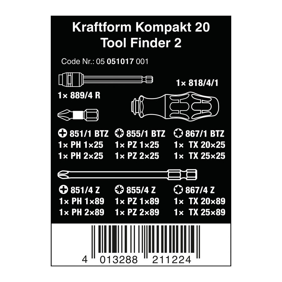 ZESTAW WKRĘTAKÓW KRAFTFORM KOMPAKT TOOL FINDER 2, 13CZ. 