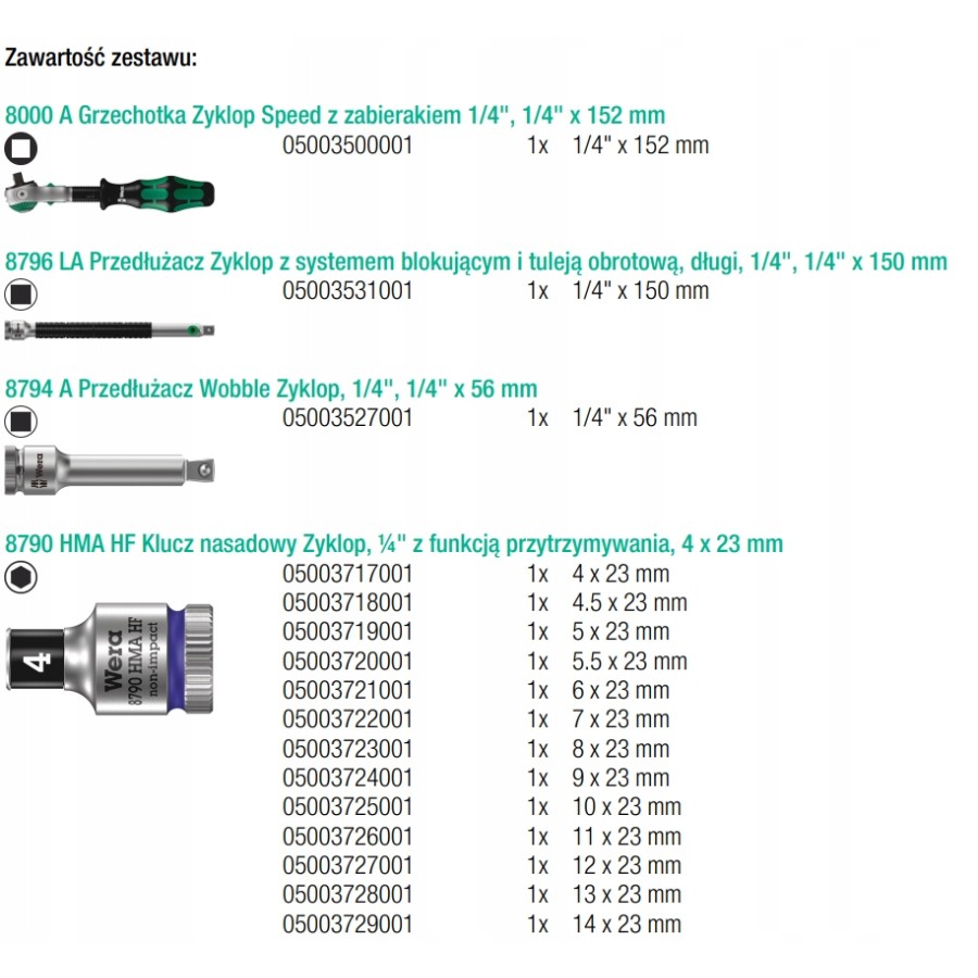 ZESTAW KLUCZY NASADOWYCH 1/4''ZYKLOP SPEED,+GRZECHOTKA 42CZ. - 05003755001.