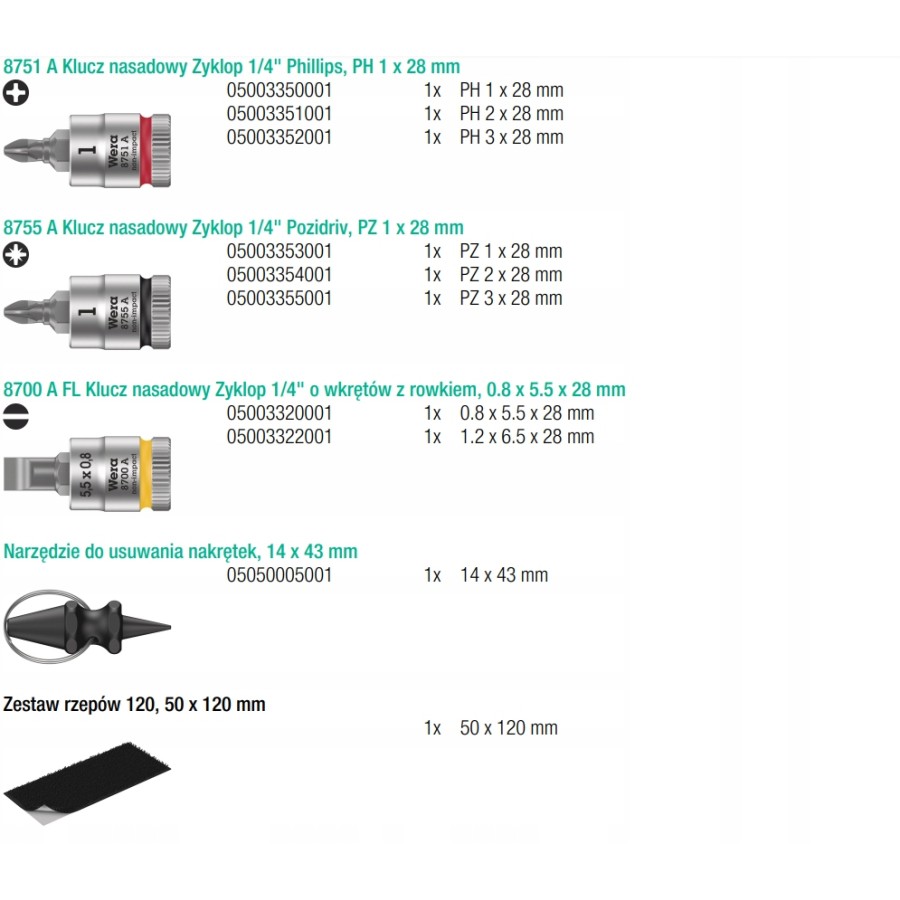 ZESTAW KLUCZY NASADOWYCH 1/4''ZYKLOP SPEED,+GRZECHOTKA 42CZ. - 05003755001.