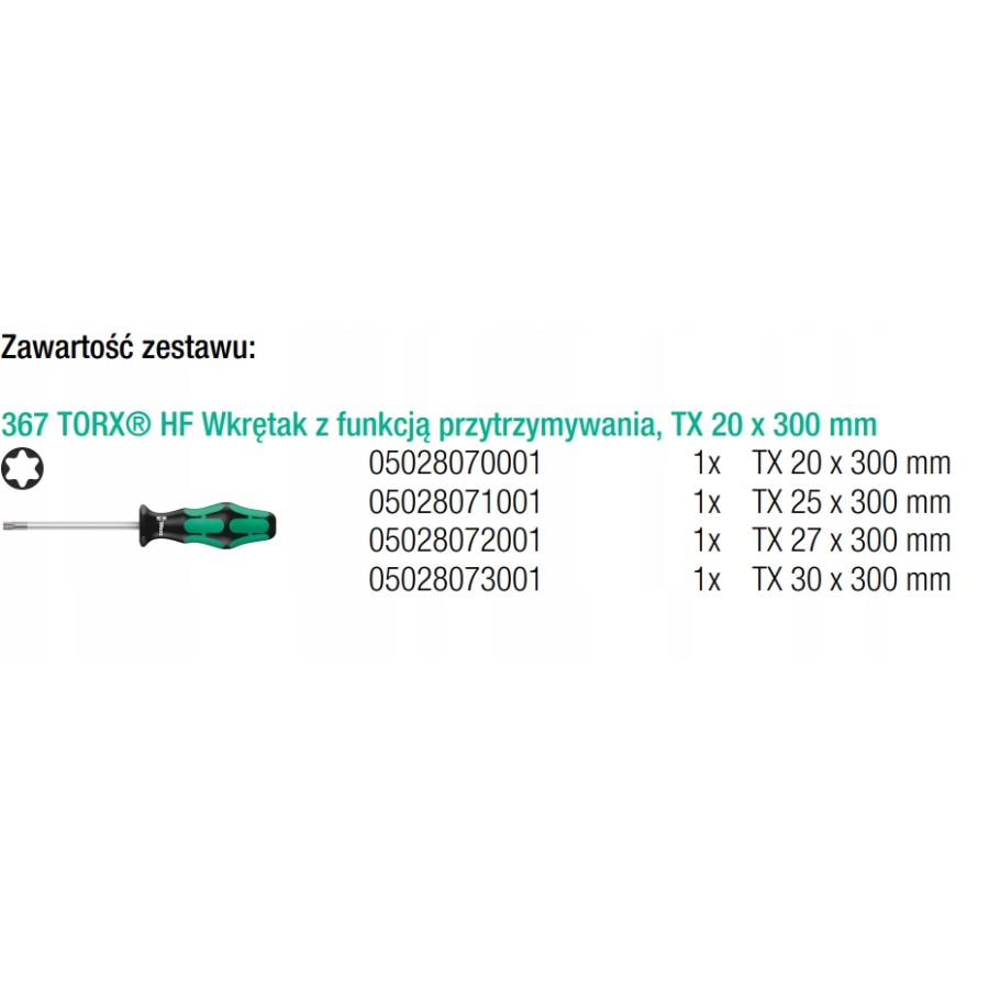 ZESTAW WKRĘTAKÓW KRAFTFORM TORX, TRZPIEŃ 300MM, 4SZT. - 05028074001.