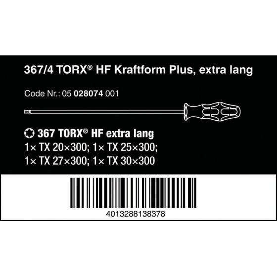 ZESTAW WKRĘTAKÓW KRAFTFORM TORX, TRZPIEŃ 300MM, 4SZT. - 05028074001.