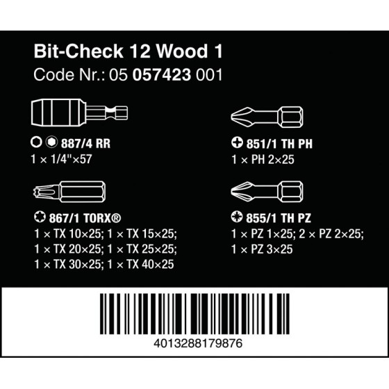 ZESTAW BITÓW BIT-CHECK 12 WOOD 1, 12CZ. - 05057423001.