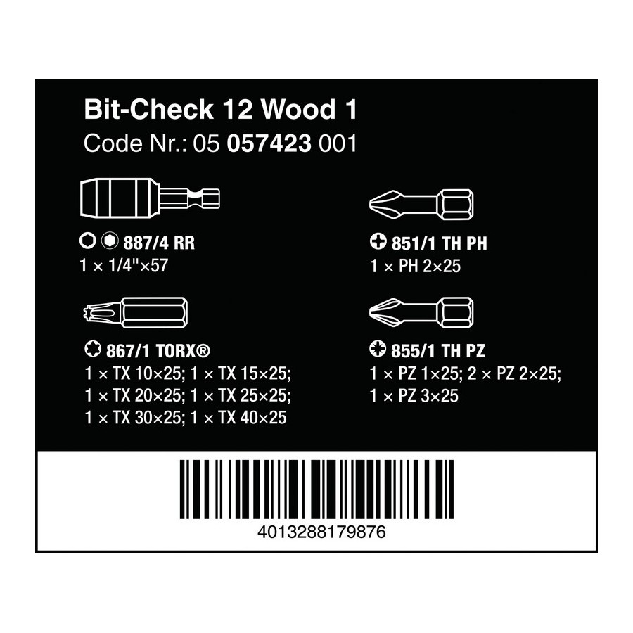 ZESTAW BITÓW BIT-CHECK 12 WOOD 1, 12CZ. - 05057423001.