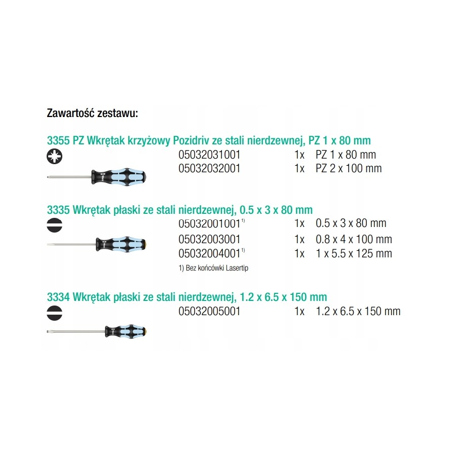 ZESTAW WKRĘTAKÓW ZE STALI NIERDZEWNEJ + WIESZAK, 6 CZĘŚĆ - 05032061001.