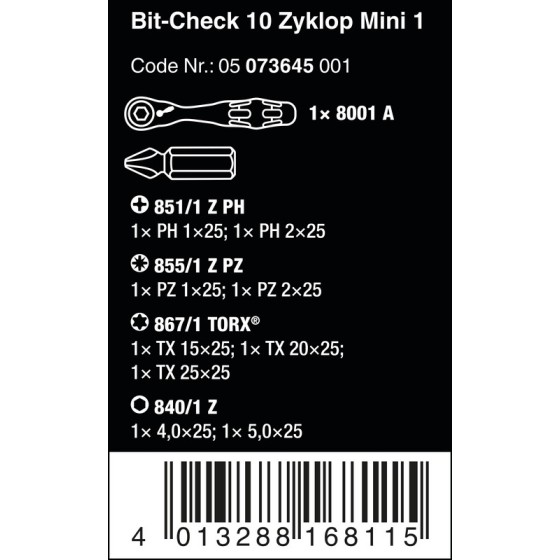 ZESTAW BITÓW BIT-CHECK 10 ZYKLOP MINI 1 10 CZĘŚĆ - 05073645001.