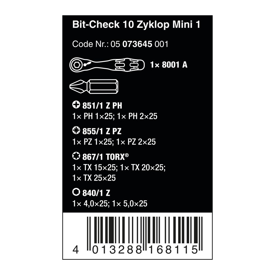 ZESTAW BITÓW BIT-CHECK 10 ZYKLOP MINI 1 10 CZĘŚĆ - 05073645001.