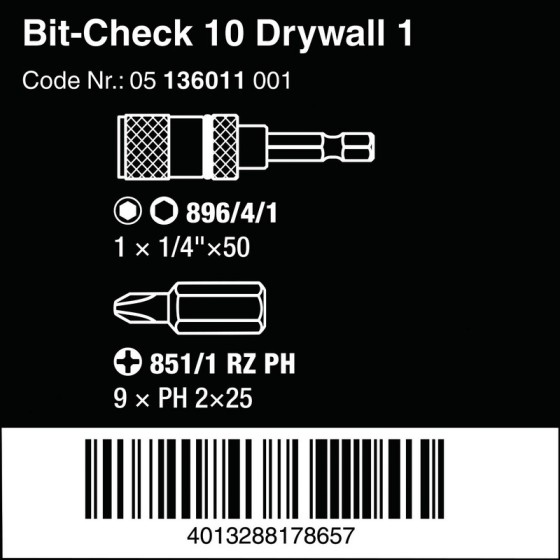 ZESTAW BITÓW BIT-CHECK 10 DRYWALL 1 10 CZĘŚĆ - 05136011001.