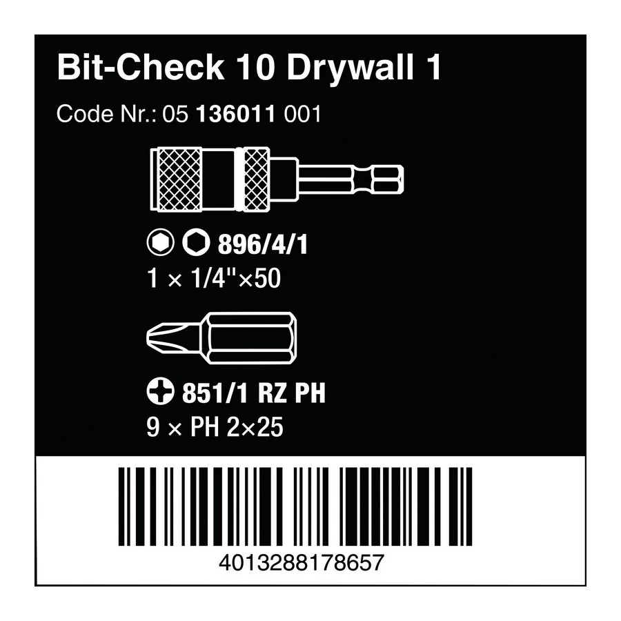 ZESTAW BITÓW BIT-CHECK 10 DRYWALL 1 10 CZĘŚĆ - 05136011001.