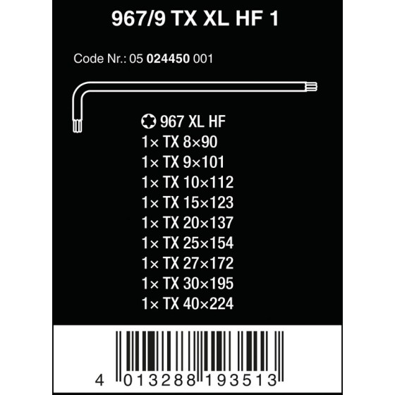 ZESTAW KLUCZY TRZPIENIOWYCH TORX, DŁUGICH, 9CZĘŚĆ - 05024450001.