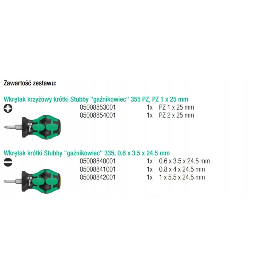 ZESTAW WKRĘTAKÓW STUBBY SET 2, 5 CZĘŚCI - 05008871001.