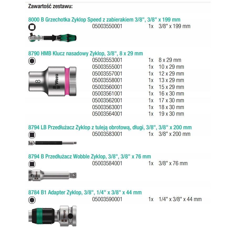 ZESTAW KLUCZY NASADOWYCH 3/8'' ZYLKOP, 29 CZ. - 05004046001.