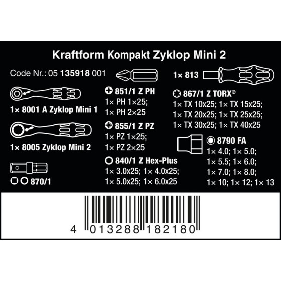 ZESTAW NARZĘDZI NASADOWYCH ZYLKOP MINI 2, 27 CZ. 