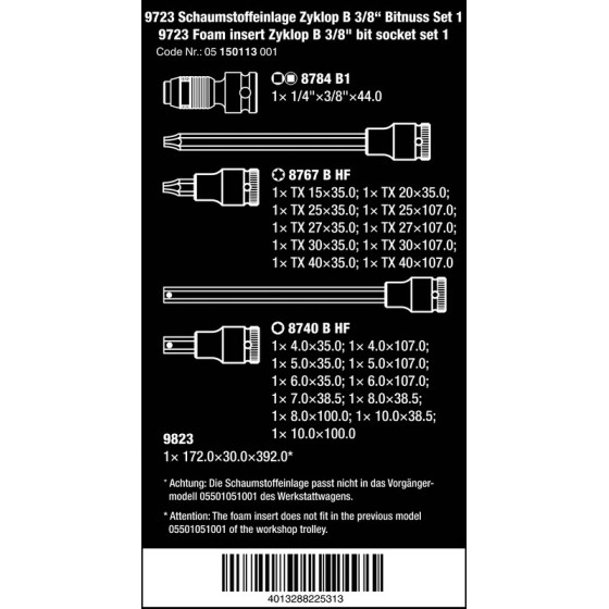 WKŁADKA PIANKOWA ZYKLOP 3/8''B, SET 1, 22CZ. - 05150113001.