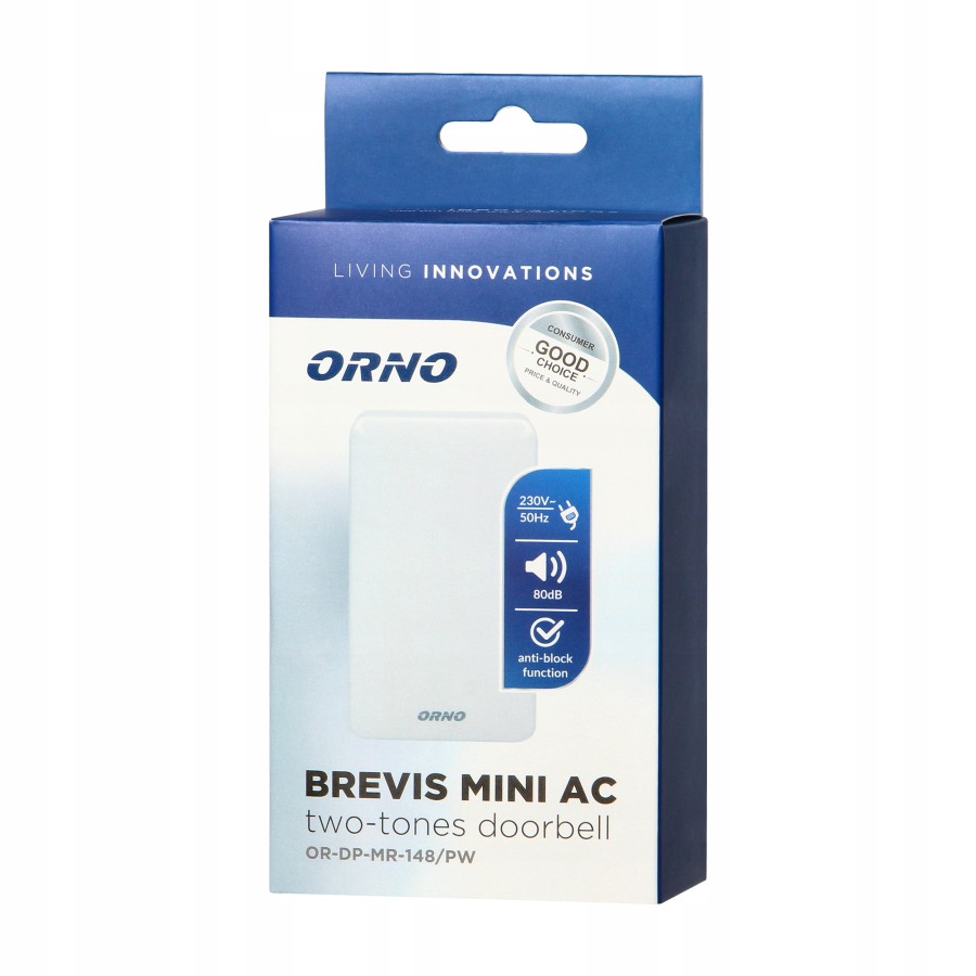 DZWONEK GONG DO DRZWI PRZEWODOWY BREVIS MINI ŚNIEŻNOBI 230V - OR-DP-MR-148/PW.