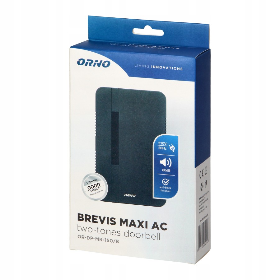 DZWONEK GONG DO DRZWI PRZEWODOWY BREVIS MAXI CZARNY 230V - OR-DP-MR-150/B.