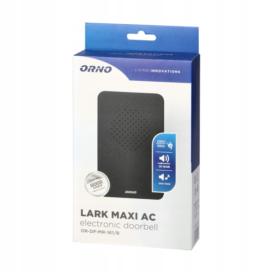 DZWONEK PRZEWODOWY ELEKTRONICZNY ORNO LARK MAXI AC CZARNY - OR-DP-MR-161/B.