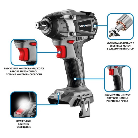 KLUCZ UDAROWY AKUMULATOROWY ENERGY 18V LI-LON BEZ AKUM 300NM - 58G028.