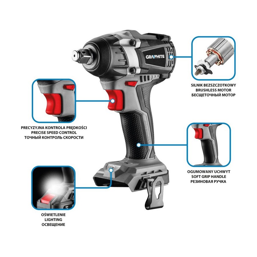 KLUCZ UDAROWY AKUMULATOROWY ENERGY 18V LI-LON BEZ AKUM 300NM - 58G028.