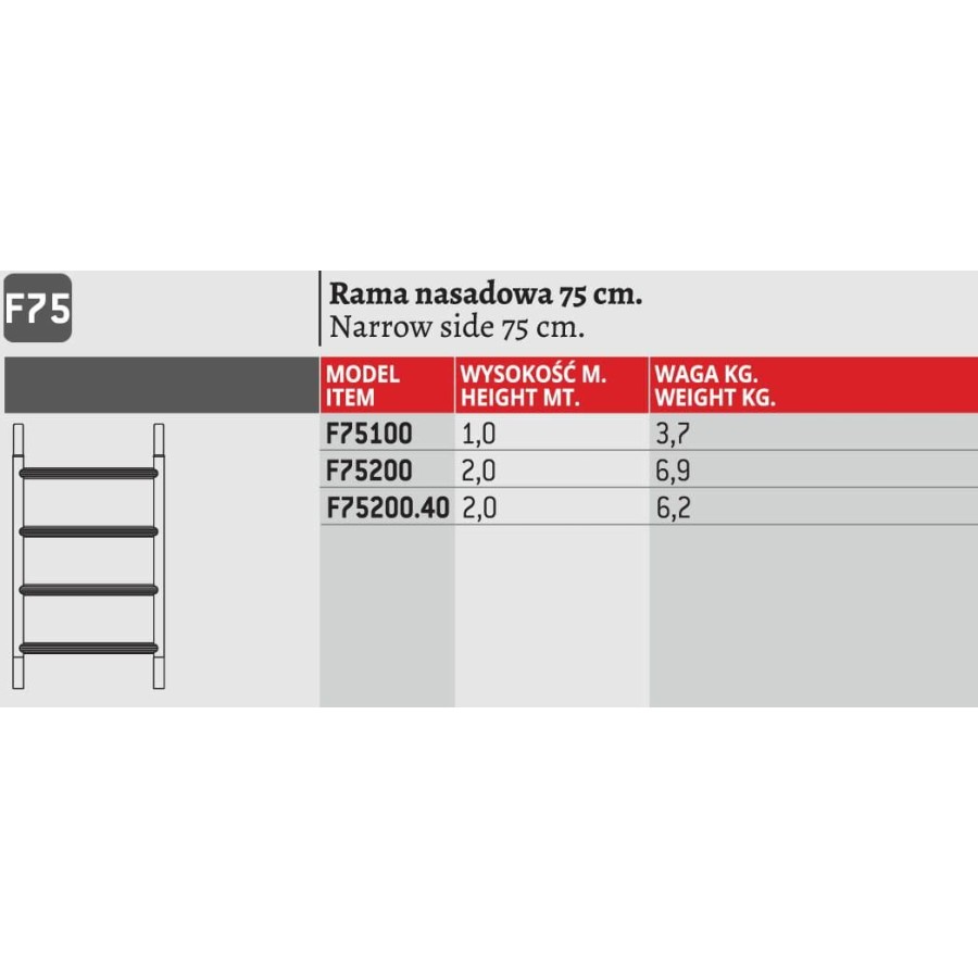 RAMA RUSZTOWANIA SZEROKOŚĆ 75CM, WYSOKOŚĆ 200CM COMPACT 