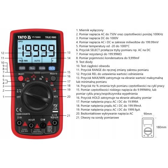 MIERNIK CYFROWY TRUE RMS LCD - YT-730893.