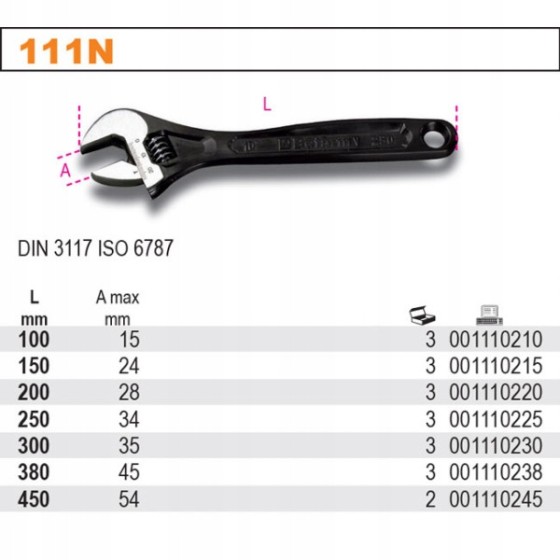 KLUCZ PŁASKI NASTAWNY ZE SKALĄ 250MM - BE111E/250.