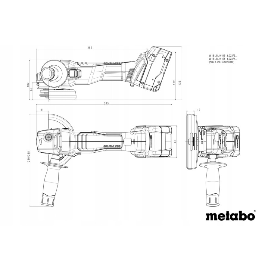 SZLIFIERKA KĄTOWA AKUMULATOROWA 125MM W 18 L BL 9-125 - 602374840.