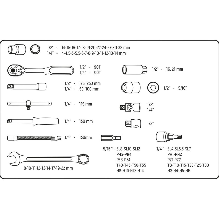 ZESTAW KLUCZY NASADOWYCH 1/4'' 1/2'' 82 CZĘŚCI - 10-058.