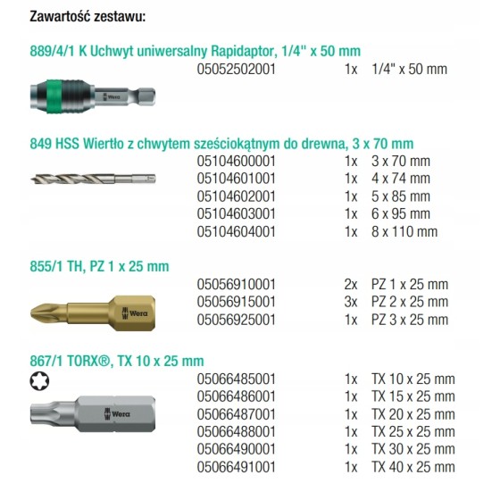 ZESTAW BITÓW I WIERTEŁ DO DREWNA W ETUI, 18CZ - 05104653001.