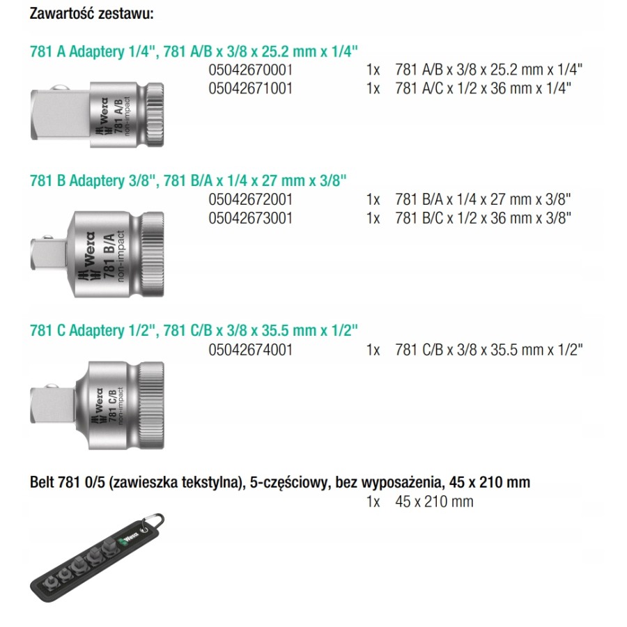 ZESTAW ADAPTERÓW DO KLUCZY NASADOWYCH 781/5, 5SZT. 