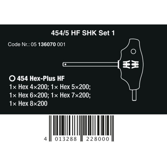 ZESTAW WKRĘTAKÓW PROFIL HEX PLUS W 454/5 HF SHK SET 1, 5CZ. - 05136070001.