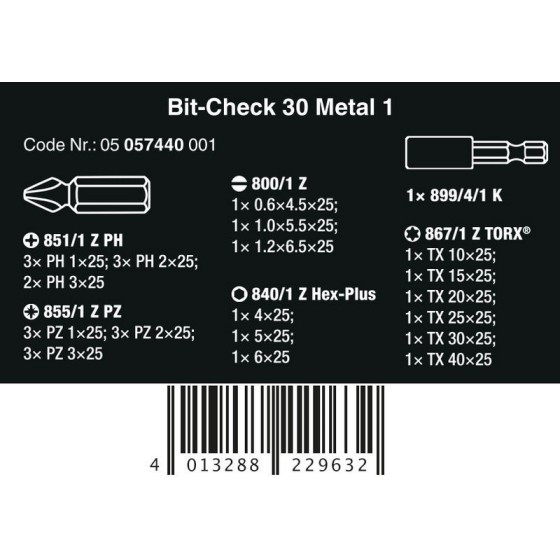 ZESTAW BITÓW BIT-CHECK 30 METAL 1 SB, 30 CZ. - 05057440001.