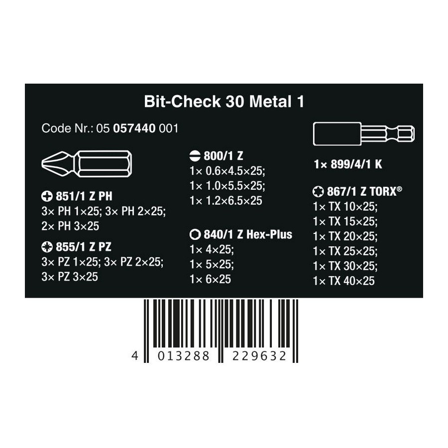 ZESTAW BITÓW BIT-CHECK 30 METAL 1 SB, 30 CZ. - 05057440001.