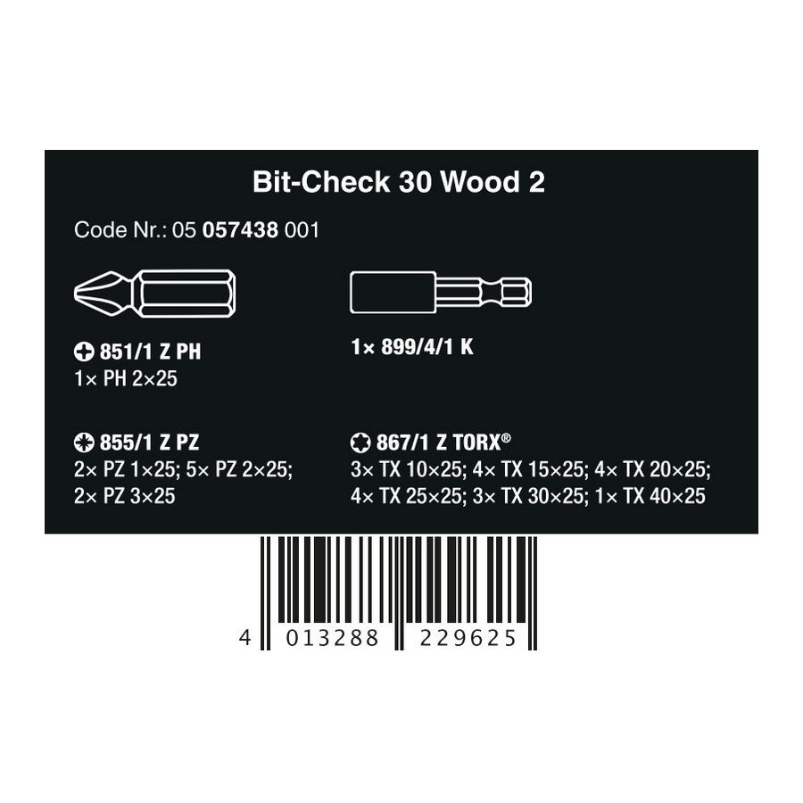 ZESTAW BITÓW BIT-CHECK 30 WOOD 2 SB, 30 CZ. - 05057438001.