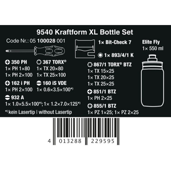 ZESTAW NARZĘDZI WKRĘTAK. 9540 KRAFTFORM XL BOTTLE SET,17CZ. - 05100028001.