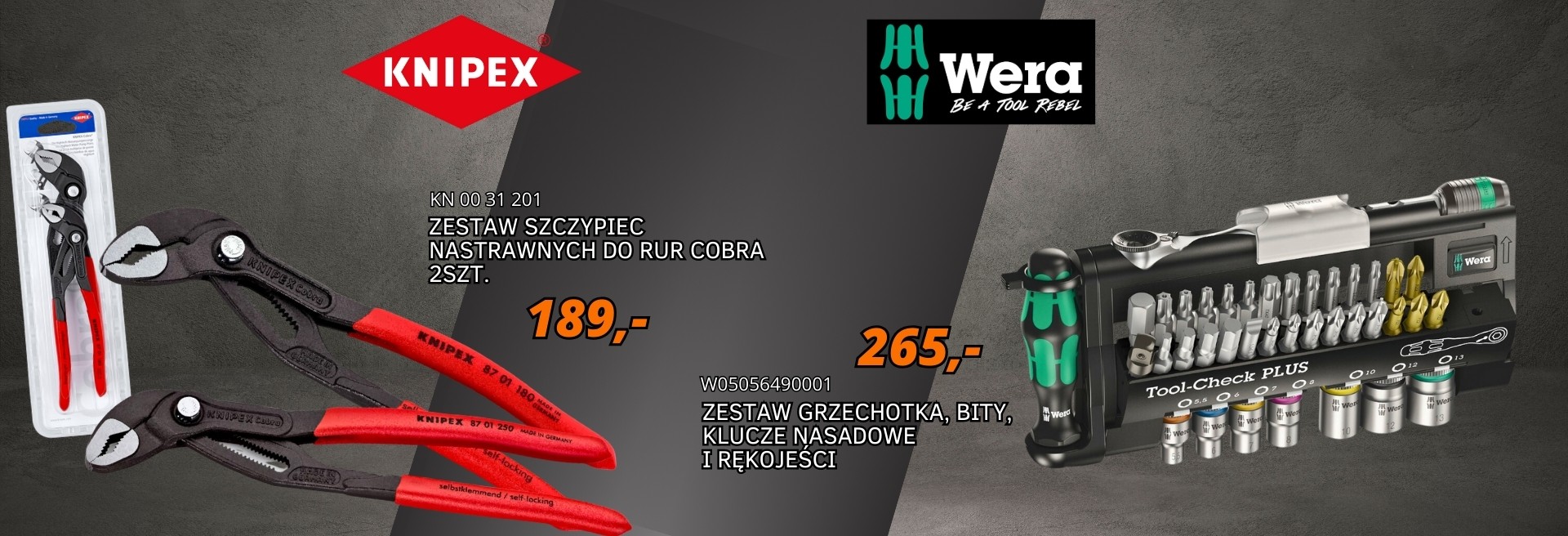 Baner KNIPEX zestaw komplet szczypce kobra cobra do rur nastawne 00 31 201 WERA 05056490001 komplet 